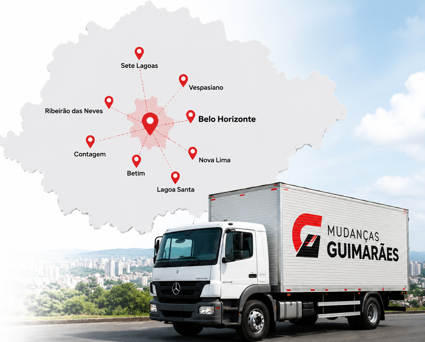 Mapa de Cobertura e Caminhão Mudanças Guimarães